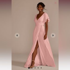 David’s Bridal Flutter Sleeve Georgette Wrap Bridesmaid Dress NEVER WORN Size 14